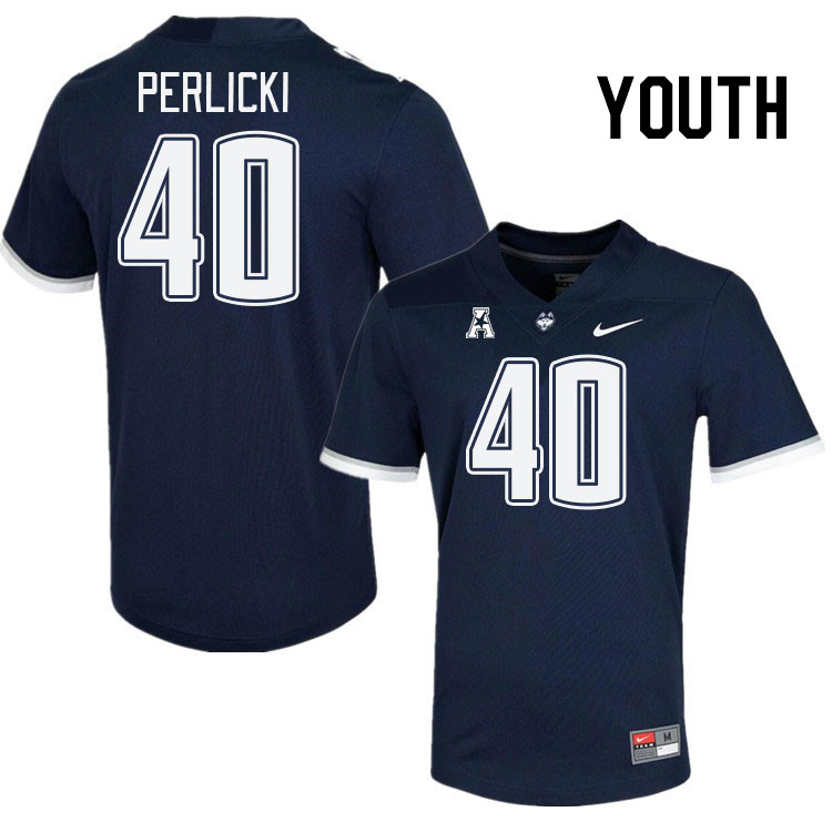 Youth #40 Bruno Perlicki Connecticut Huskies College Football Jerseys Stitched Sale-Navy - Click Image to Close